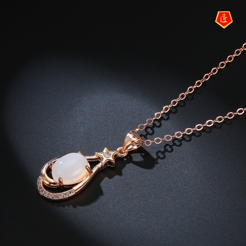 [Ready Stock]Fashion Hetian White Jade Pendant Necklace Women's Simple Elegant