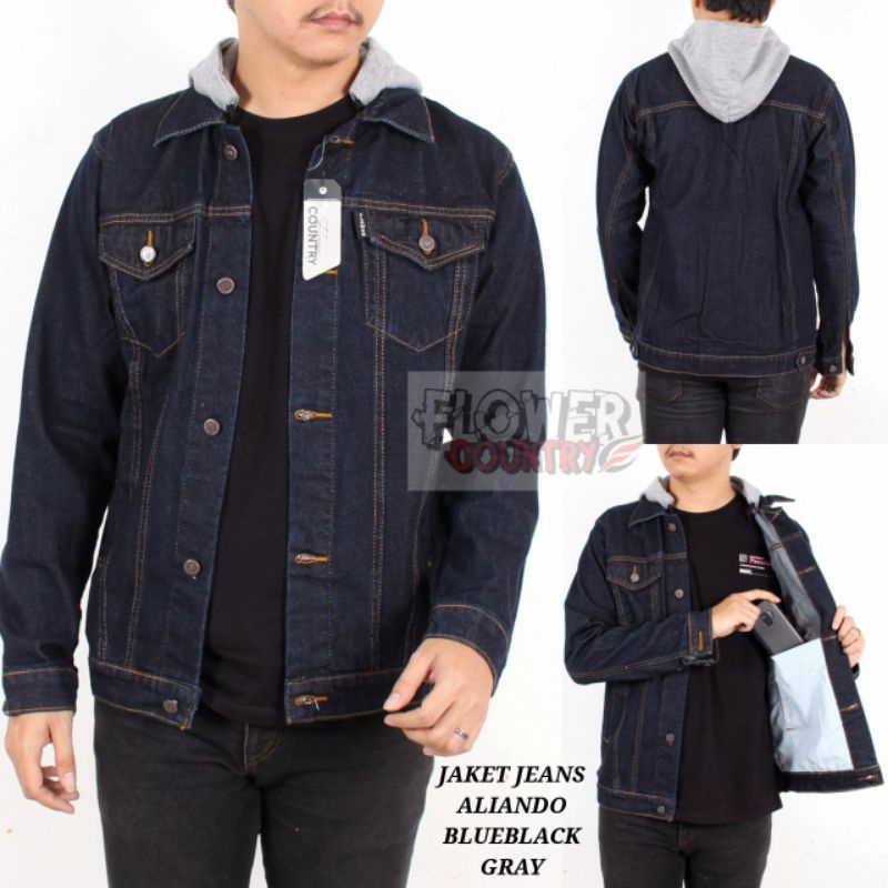 Jaket Jeans Hoodie Pria Denim Aliando Tutup Kepala Original