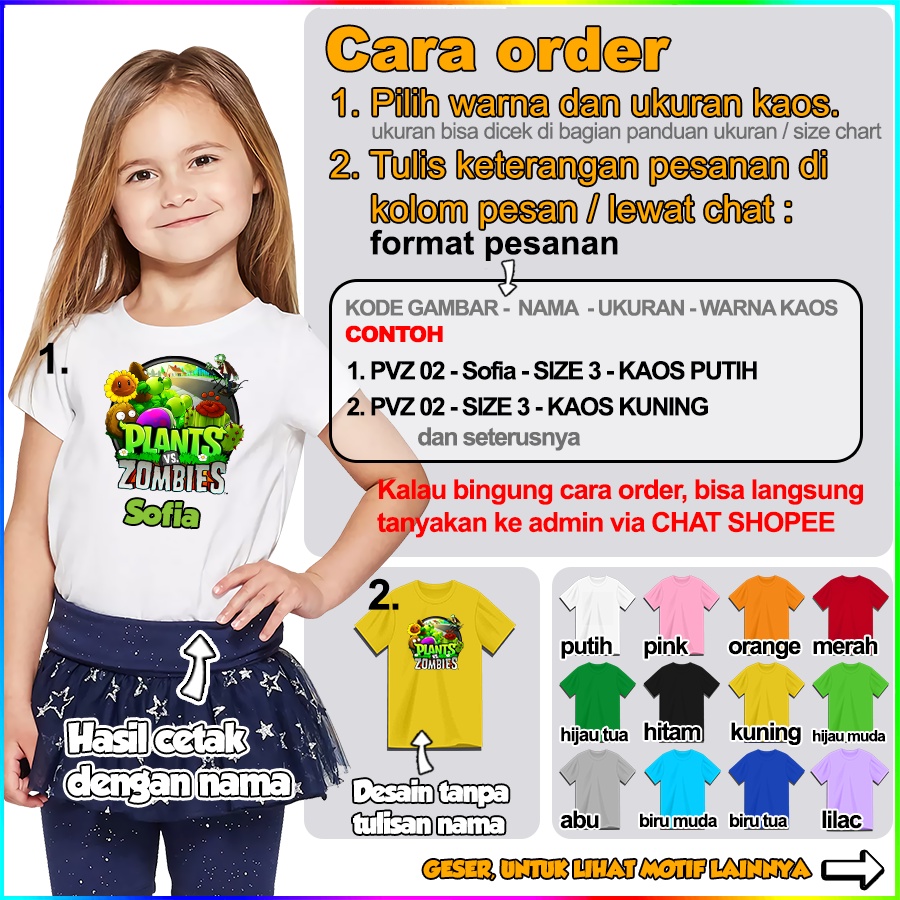 Baju Kaos ANAK DAN DEWASA PLANTS VS ZOMBIES COUPLE (FREE NAMA)