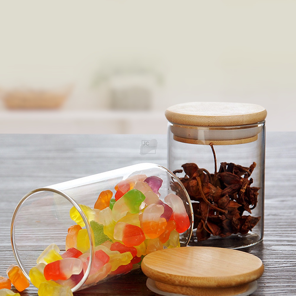 TEMPAT TEH BUMBU KACA TUTUP BAMBU | MINI GLASS JAR CANISTER