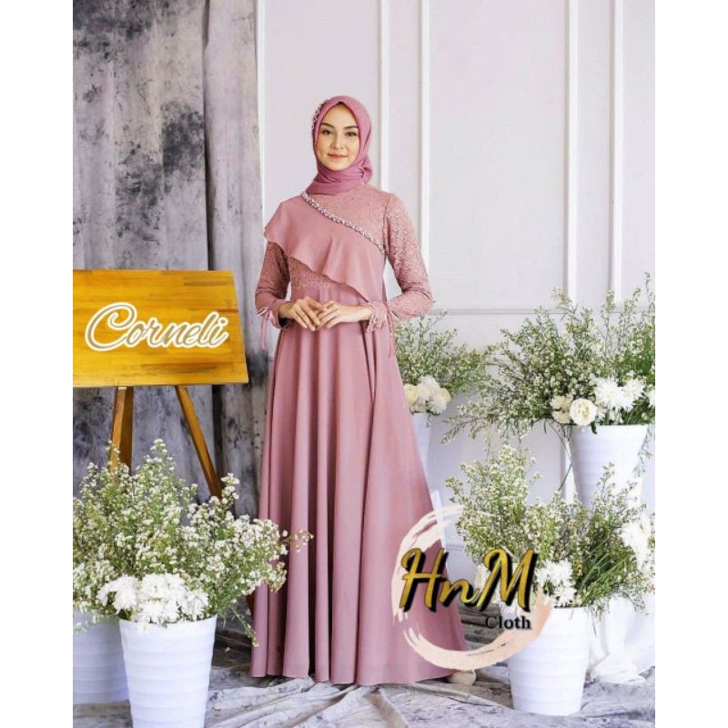 Baju Gamis Muslim Terbaru 2020 2021 Model Baju Pesta Wanita Kekinian Bahan Corneli Kekinian Gaun Rej Shopee Indonesia