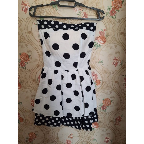 Mini Dress Kemben Polkadot Import.