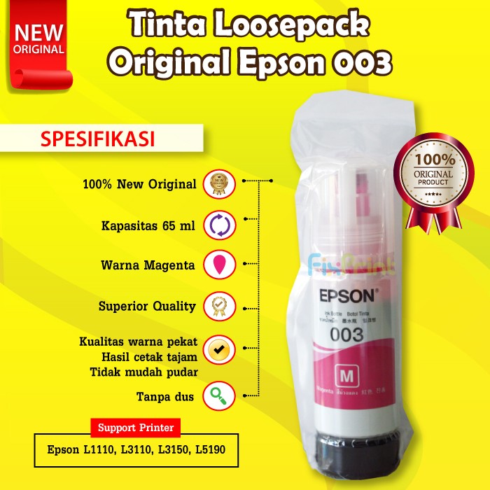 Epson 003 Black C13T00V199 Tinta Cartridge Printer L1110 L3110 L3150 FI1013