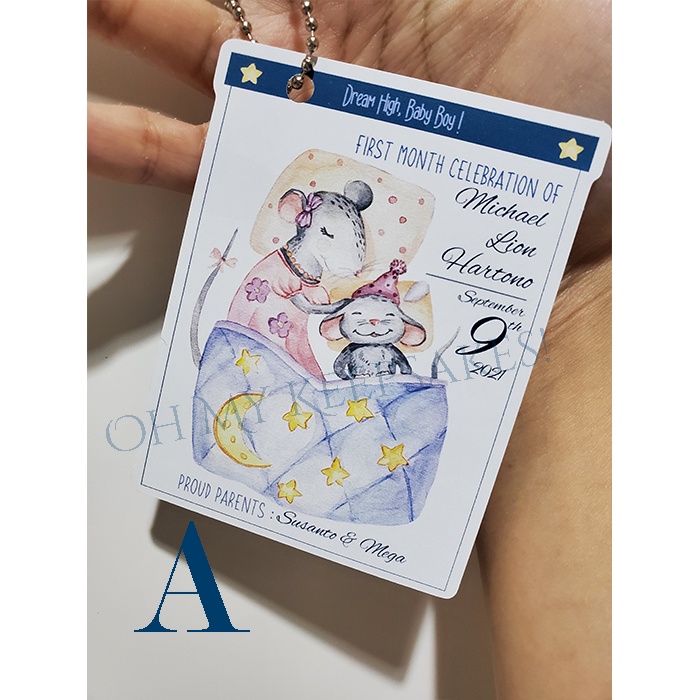 𝐌𝐈𝐍𝐈𝐌𝐀𝐋 𝟓 𝐏𝐂𝐒 - Hang Tag Kartu Ucapan 1 Bulanan One First Month Celebration Card Baby Aqiqah 4 Jenis