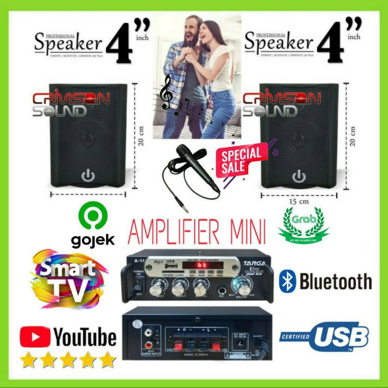 Karaoke Set / Ampli Mini Bluetooth / Speaker 4 Inch / Karaoke Smart tv Youtube