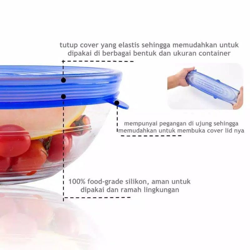 PENUTUP SERBAGUNA PENUTUP MAKANAN 6 IN 1 FOOD COVER PLASTIK FOOD COVER SILIKON PENUTUP MAKANAN