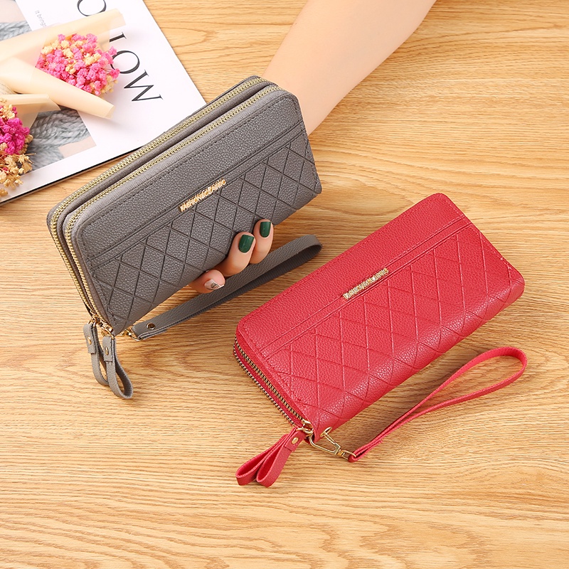 CYS Dompet Panjang Wanita 2 Resleting Import Polos Zipper Walet Clucth Free Tali Fashion Korea D55