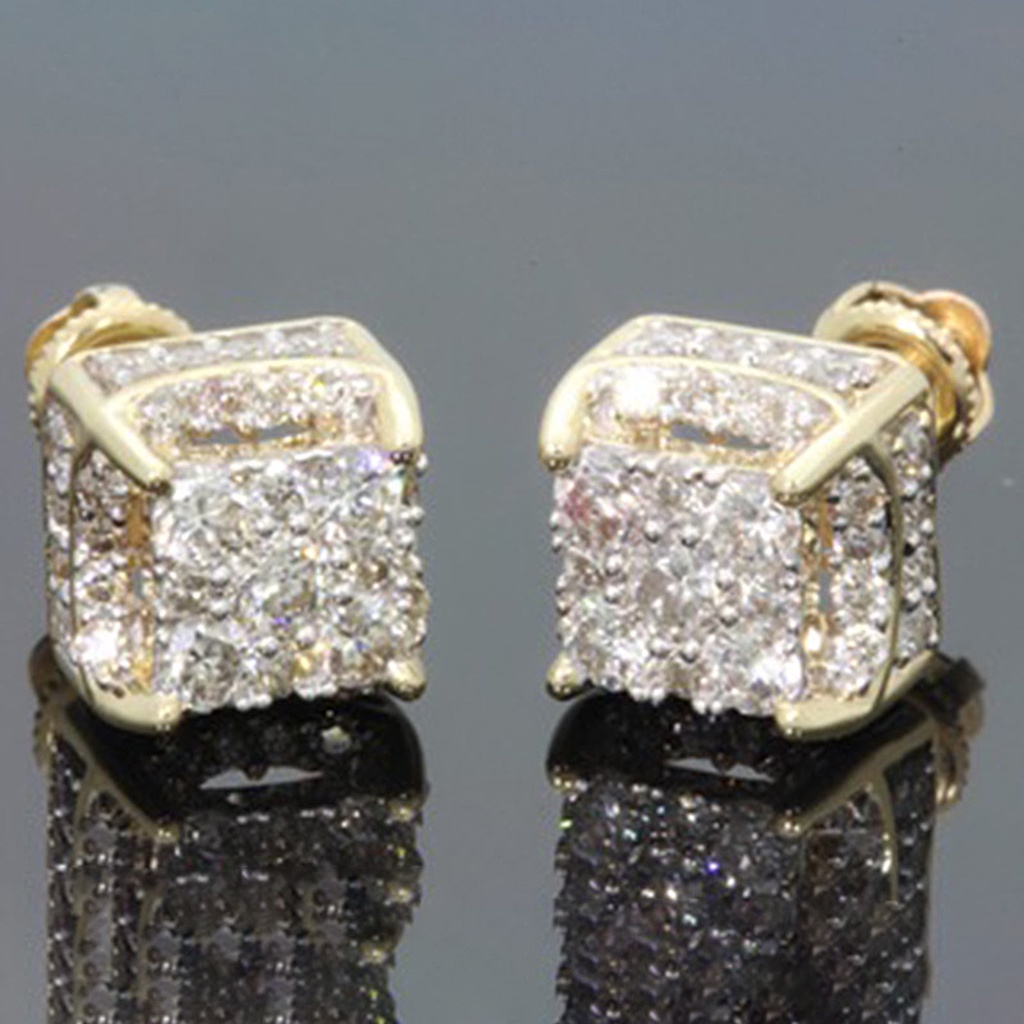 Hu Hu Hu Hu Hu Alat Bantu Pasang Kacamata♡ 1 Pasang Anting Stud Tindik Bentuk Persegi Bahan Alloy Hias Kubik Zirkonia Untuk Harian