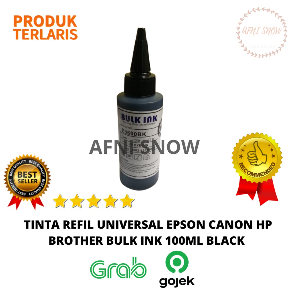 Tinta refill isi ulang 100ml Black/Hitam Universal Canon HP Epson Brother Bulk Ink Berkualitas