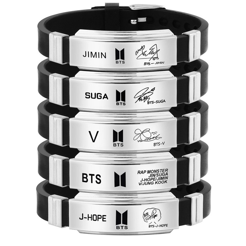 Gelang Bahan Titanium Steel Silikon Desain BTS Member V Untuk Pria Dan Wanita