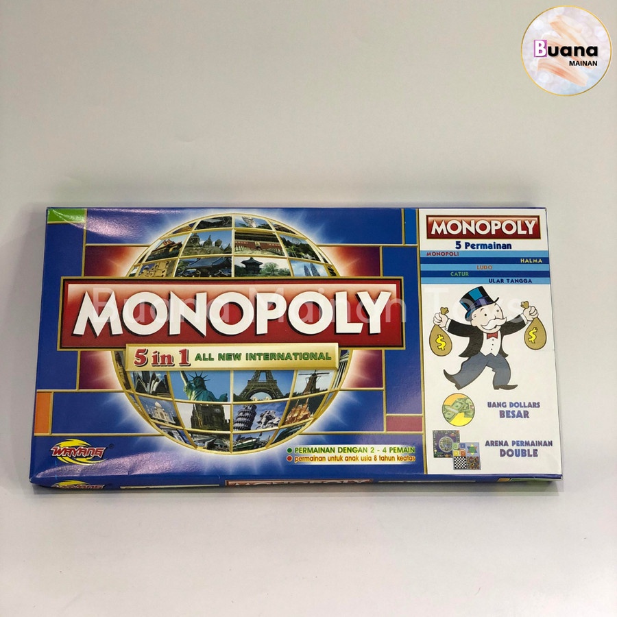 BOARD GAME MONOPOLY 5 IN 1 MAINAN EDUKASI ANAK MONOPOLI - LUDO - HALMA