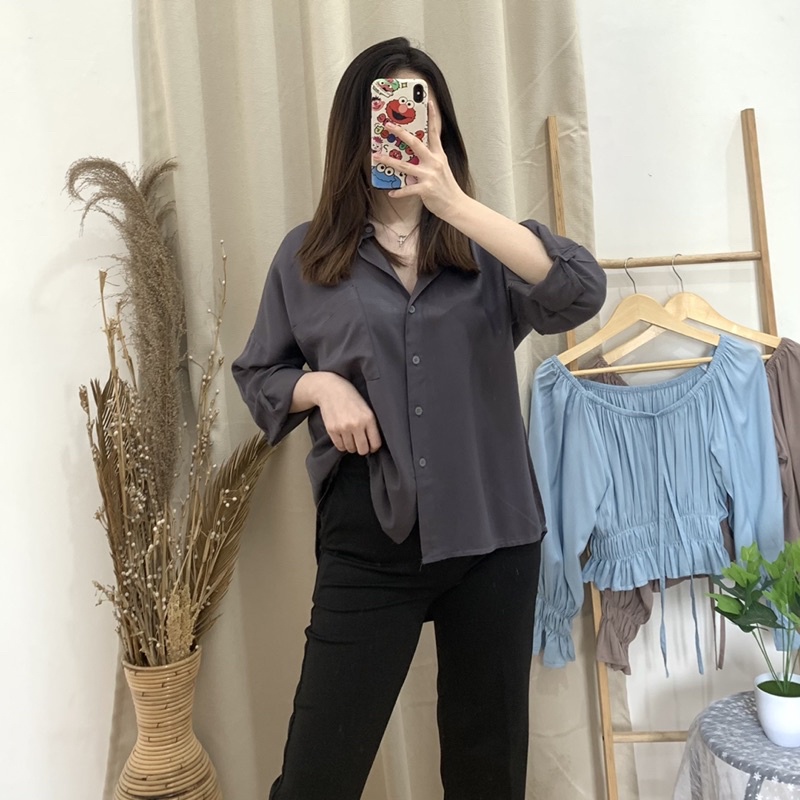 Olivia Longshirt | Kemeja wanita - kemeja rayon - atasan rayon - kemeja basic - basic shirt