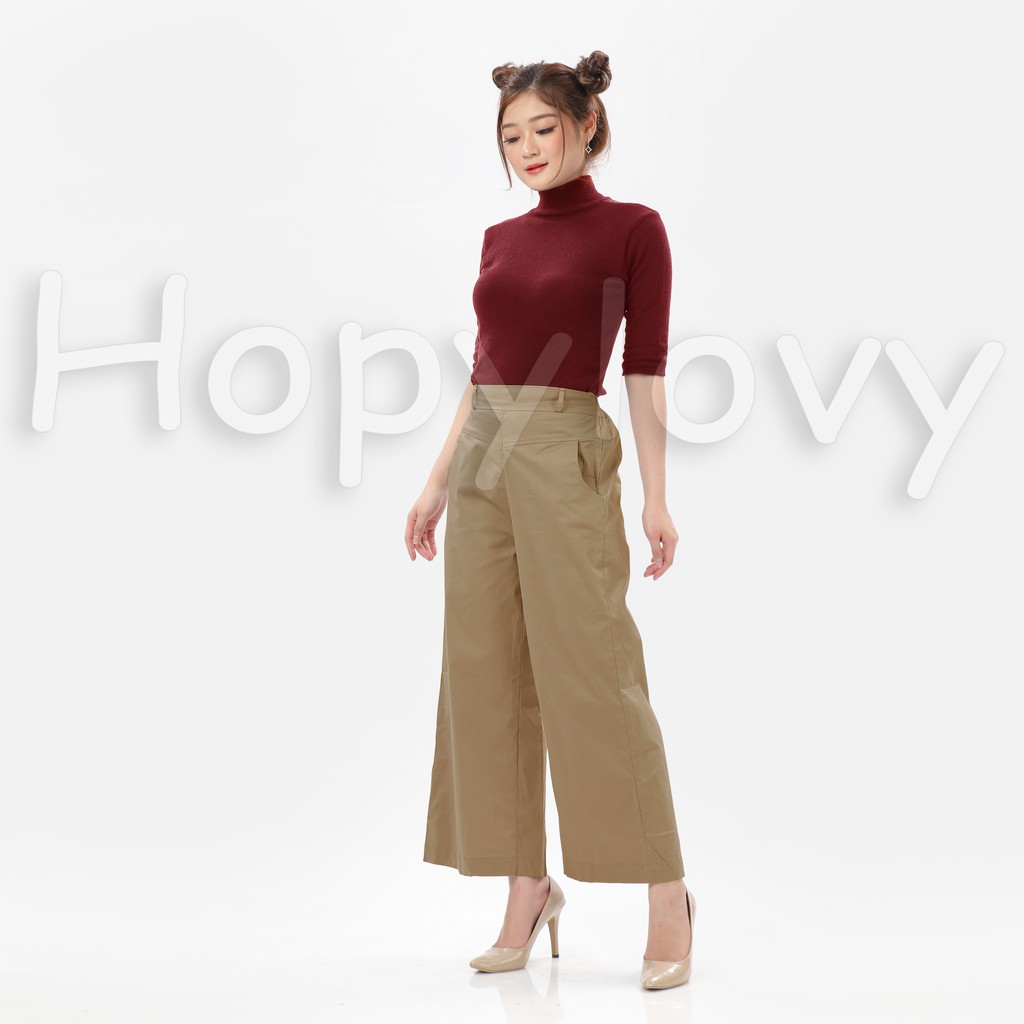 HOPYLOVY Blouse Rajut Turtleneck Wanita Lengan 3 per 4 Rafika