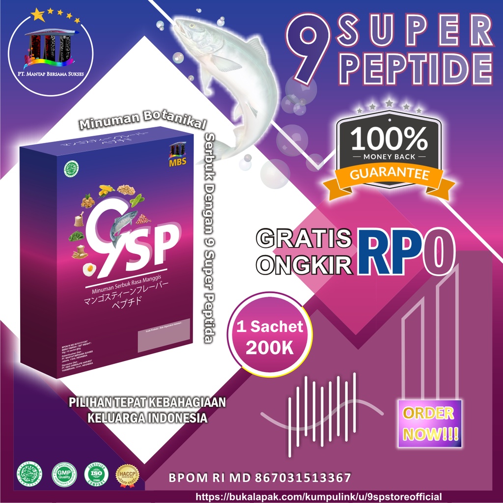 9SP SUPER PEPTIDE 1 Sachet Minuman Botanikal Serbuk Rasa Manggis Dengan Sembilan SUPER PEPTIDA