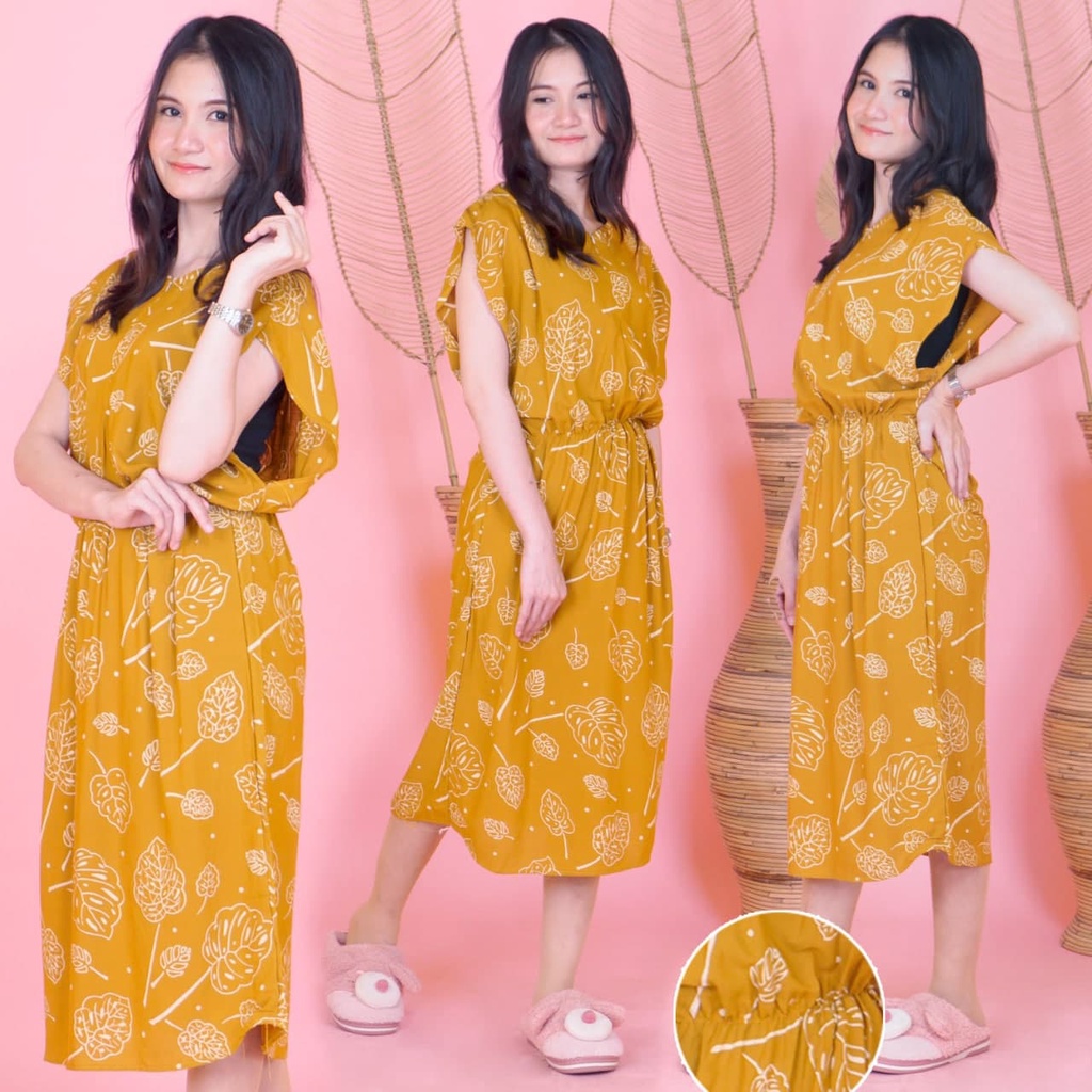 DASTER MANOHARA SANTUNG PAKAIAN BAJU TIDUR MURAH KEKINIAN BATIKWARNA-Mhs Daun Kuning