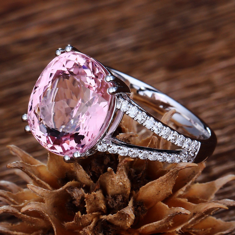 Cincin Wanita Hias Batu Permata Kristal Warna Pink Untuk Pernikahan