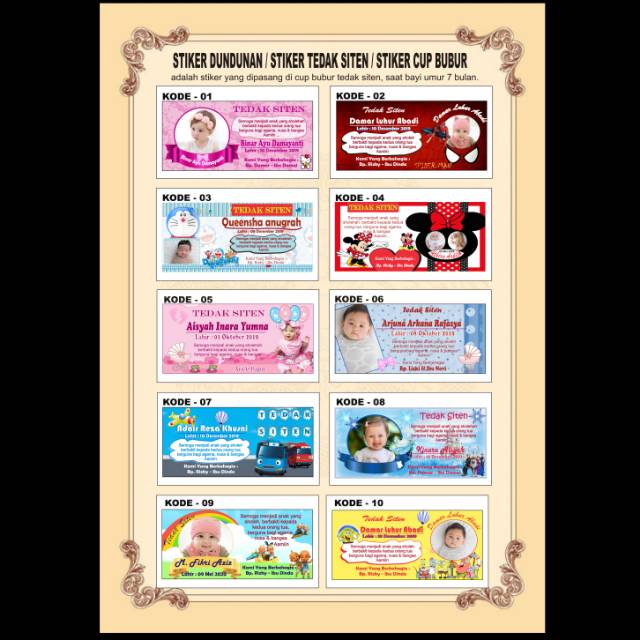

100pcs Stiker dundunan/stiker tedak siten/ stiker cup bubur