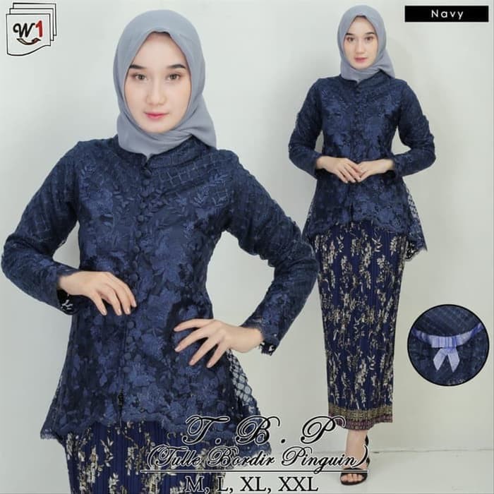 set kebaya tulle bordir pinguin berkualitas