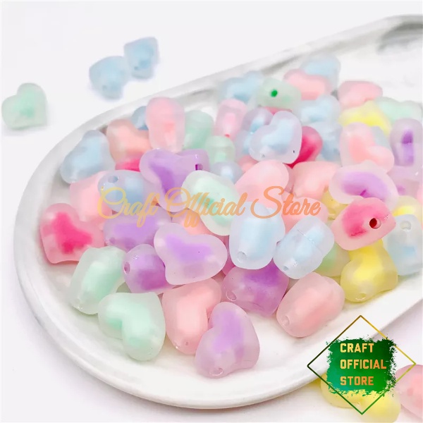 10 Pcs Manik Manik Ice Frosted Mote Hati Love Isi Doff Mute Bunga Bahan Craft &amp; DIY