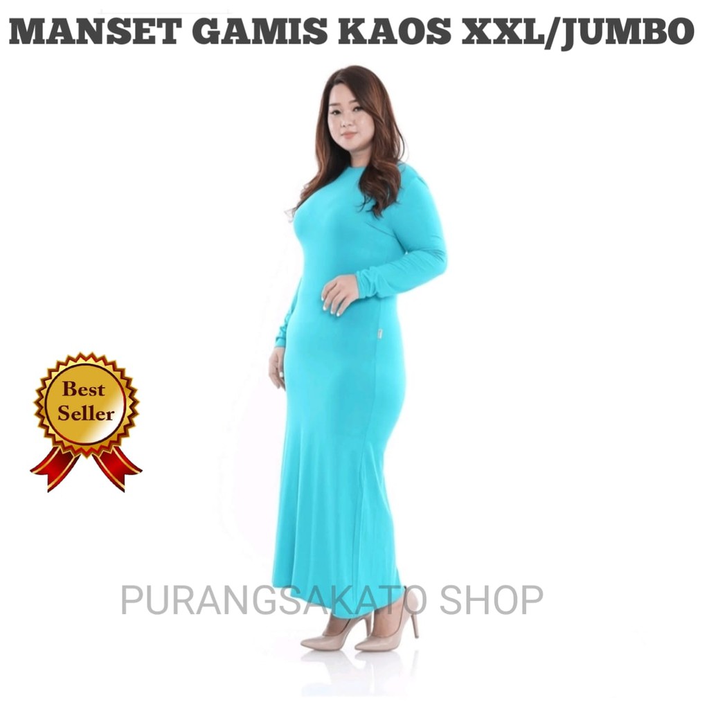 Manset GAMIS Jumbo Bahan KAOS RAYON Polos Wanita L dan XXL Tangan panjang_PURANGSAKATO SHOP