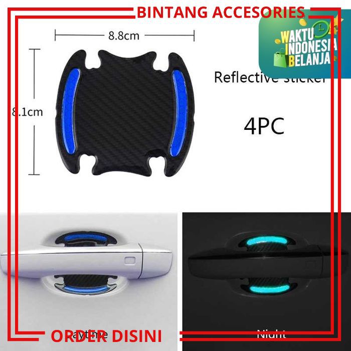 W147 STIKER REFLEKTOR STIKER MINI AKSESORIS MOBIL STICKER MOBIL PELINDUNG HANDLE MOBIL PINTU MOBIL