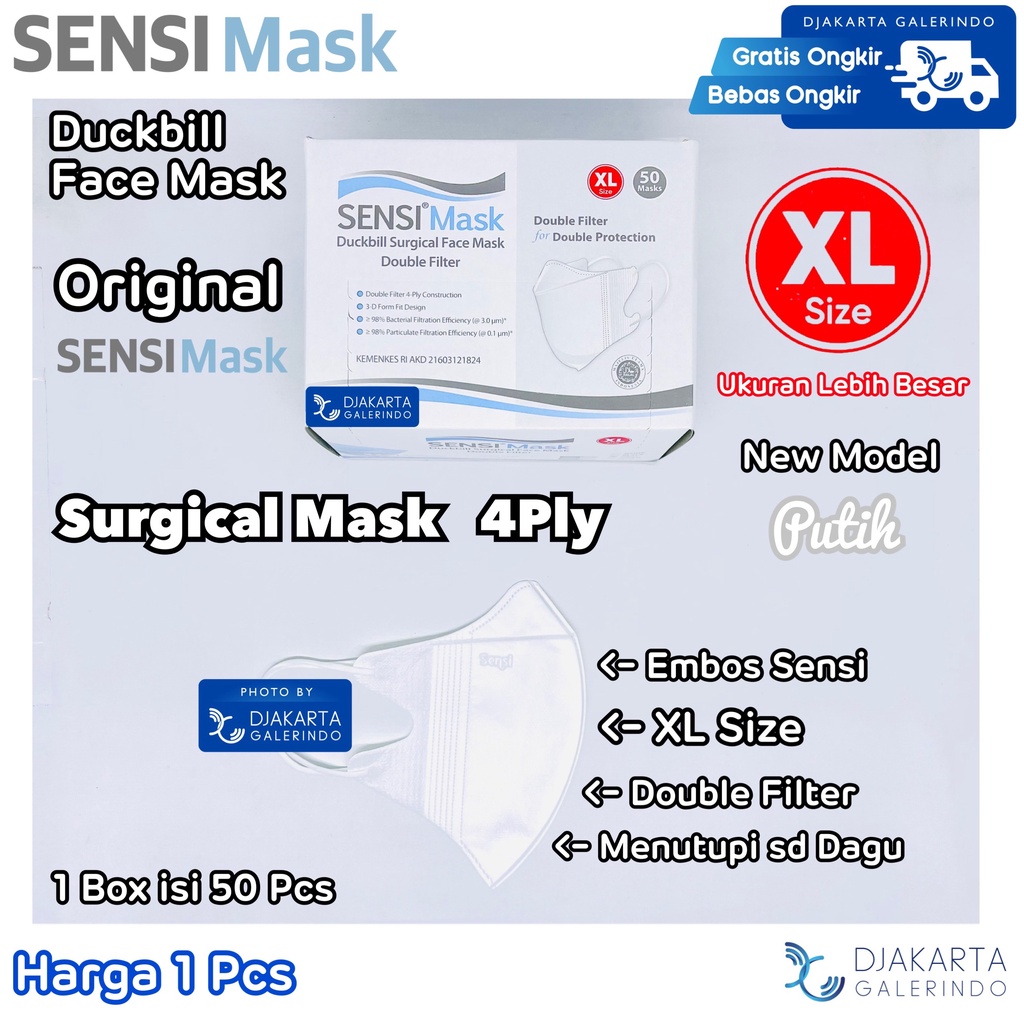 Masker Duckbill Sensi XL 4Ply Original Spring Winter Summer Autumn