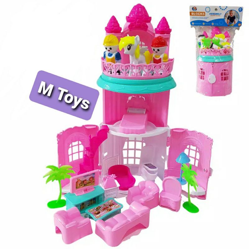 Mainan Anak Perempuan Cewek Istana Castile Rumah Barbie Kuda Ponny Assembly Building Blocks