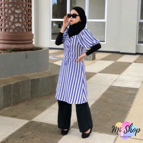 Dress V-Neck Midi Korea Model Sabrina | Dress A Line  Korean Style Wanita