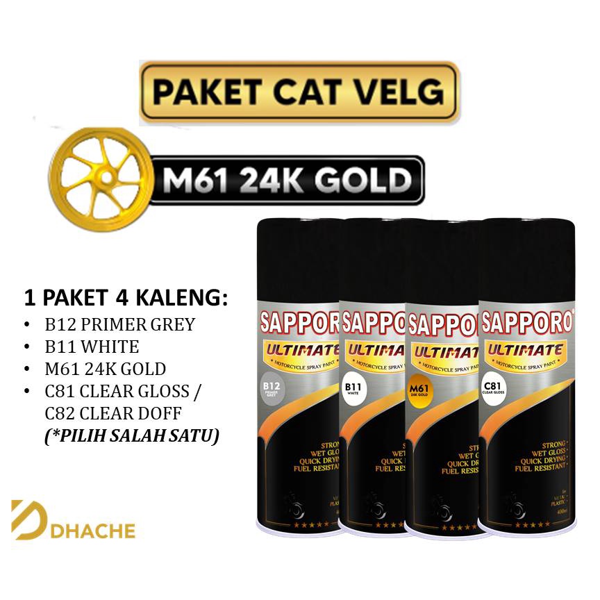 Paket Cat Velg 24K Gold M61 Sapporo Ultimate / Sapporo Spray