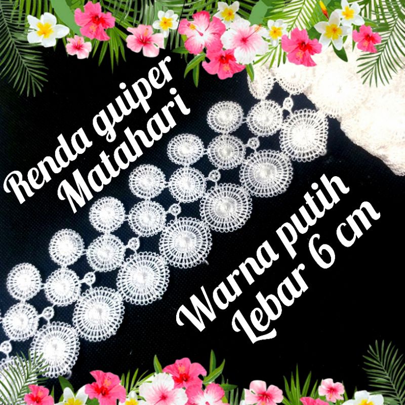 per meter renda giper matahari warna putih tulang lebar 6 cm