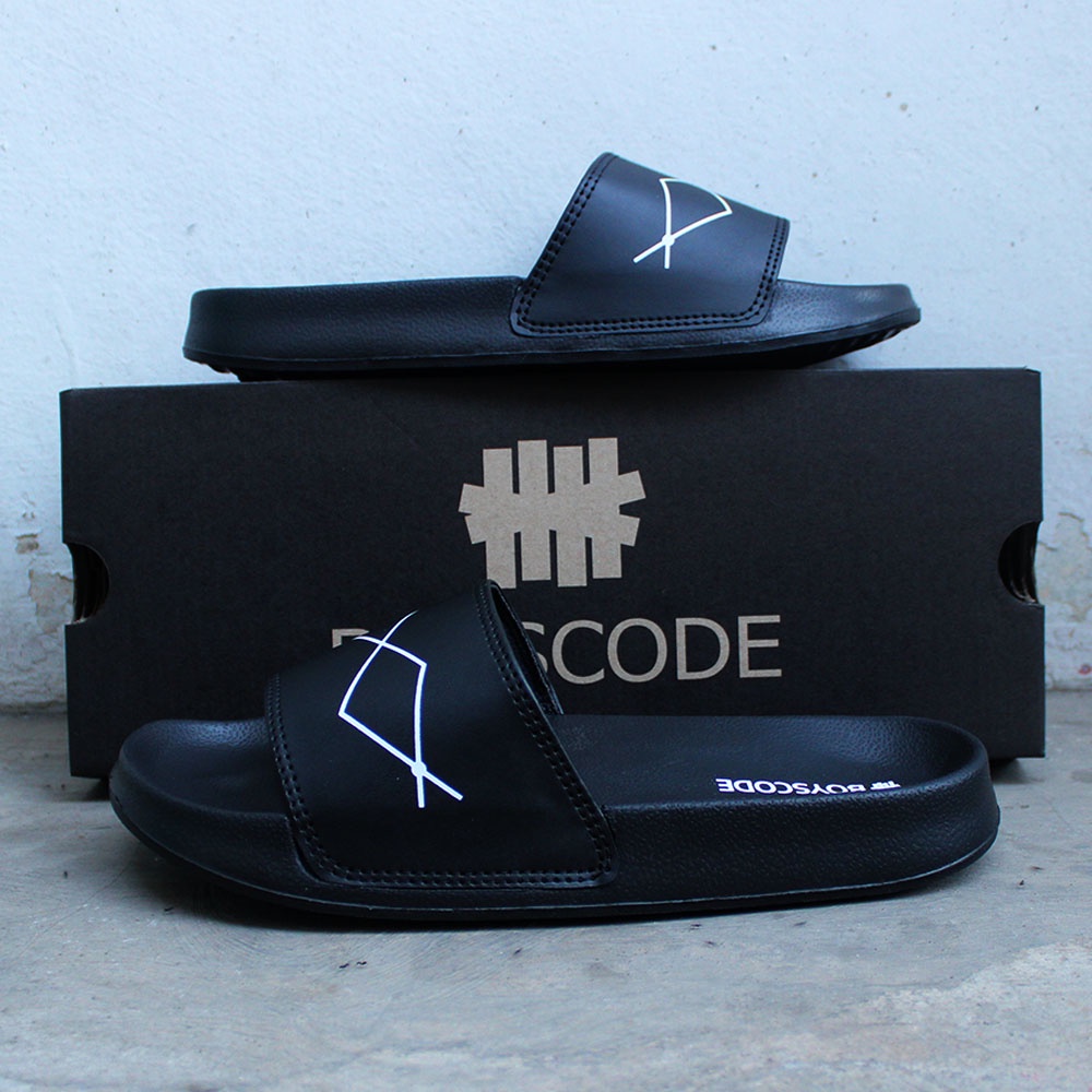 Sandal Slip On Pria Distro Terbaru Boyscode Curves Lines Hitam / Sandal Slop / Sandal Slide Pria