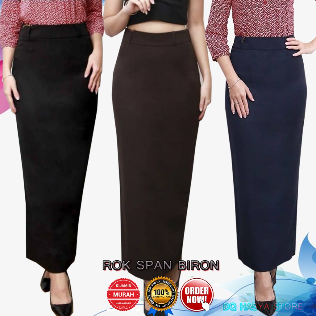 Rok Span Hitam Polos Panjang Rok Sepan Hitam Kantor Kanjang Model Biron Kipas Bahan Grasella Strech