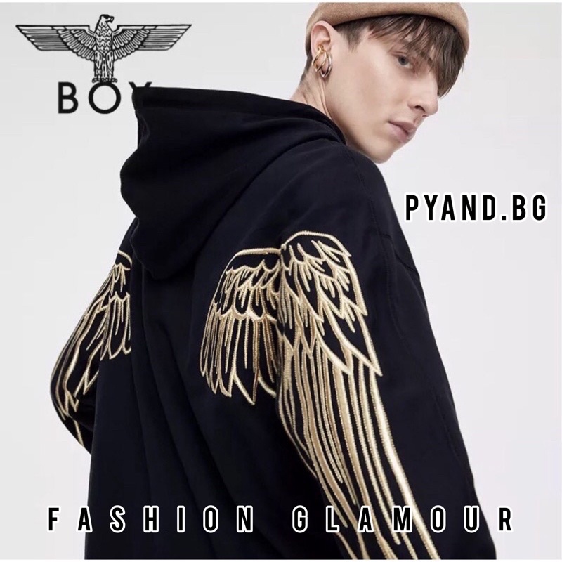 BOY25 SWEATER HOODIE BOY LONDON WINGS BORDIR GOLD IMPORT PRIA WANITA ASIA EROPA KOREA AMERIKA