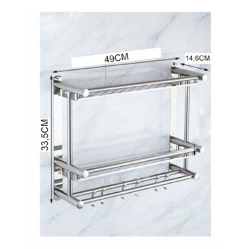 Rak Handuk Stainless Steel Rak Kamar Mandi Rak Sabun 2 Tingkat