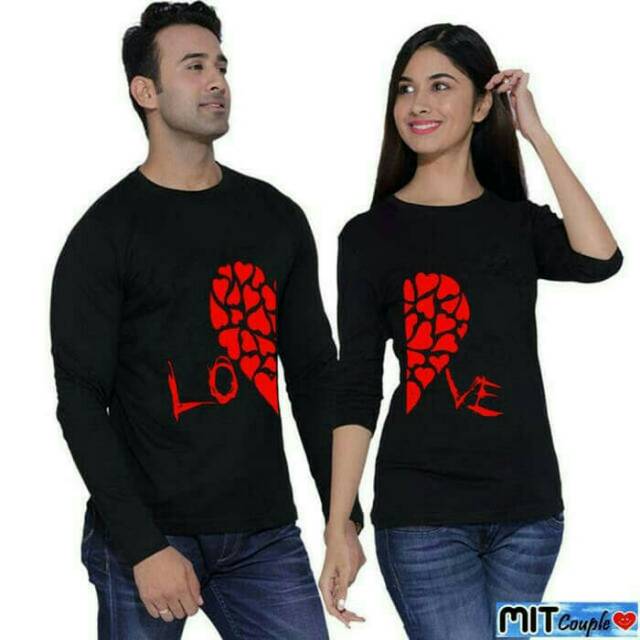 kaos couple red love lengan panjang - baju pasangan red love