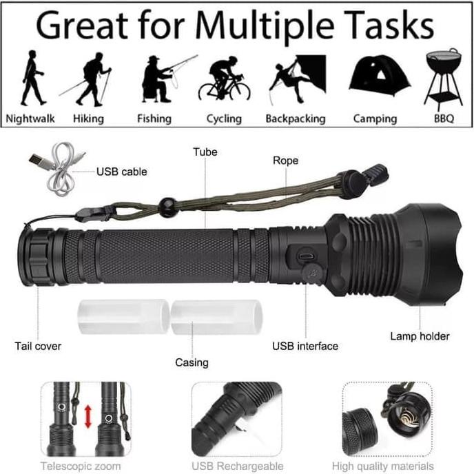 /////] Senter LED XHP70 50000 Lm Senter XHP PALING TERANG Paling Besar 18650