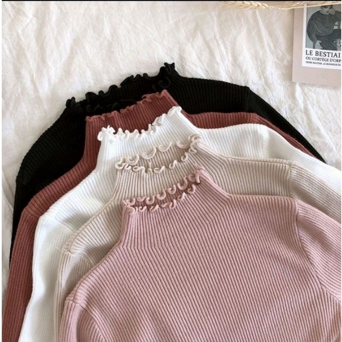 HOPYLOVY - Sweater Rajut Turtleneck Kriwil Lengan Panjang Curly Tabita