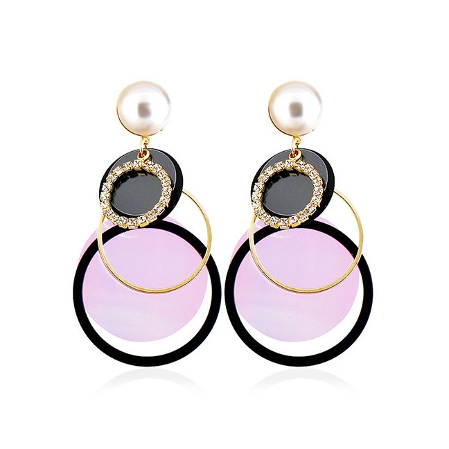 LRC Anting Tusuk Fashion Round Shape Decorated Earrings