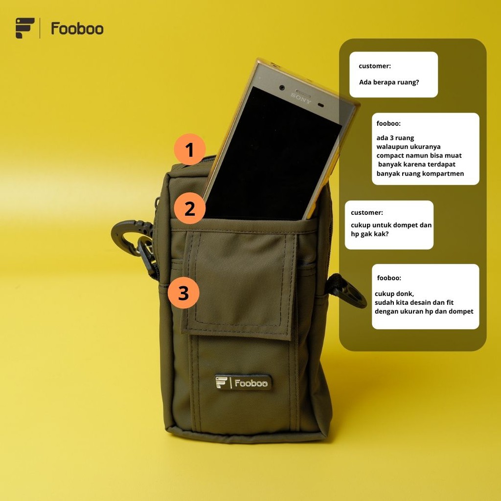 FOOBOO HANGING WALLET DOMPET HP TAS SELEMPANG PRIA SLINGBAG MINI PREMIUM