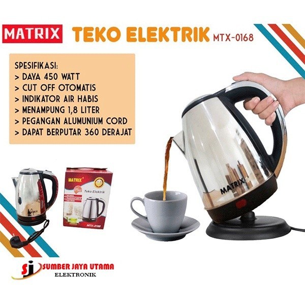 Teko listrik 1,8 liter Matrix MTX 0168 Hemat Listrik 450watt