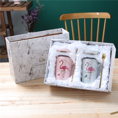 Couple Set Gelas / Cangkir Motif Flamingo Keramik with Packaging Box
