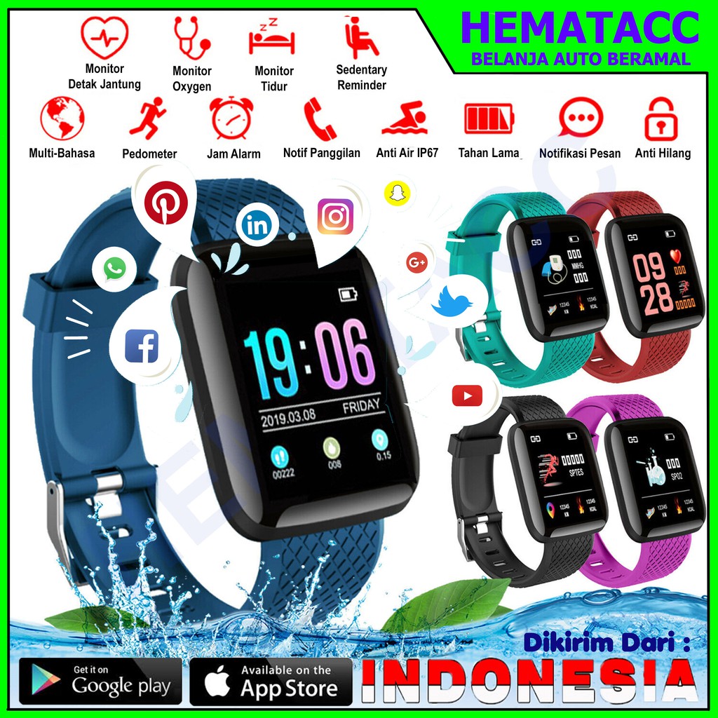 Smartwatch 116 Pro Plus Anti Air IP66 Jam Tangan Kesehatan &amp; Asisten Olahraga