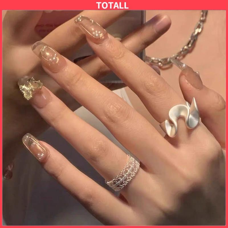COD Cincin Renda Zirkon Gelombang Matte Pembukaan Cincin Sederhana Wanita yang Dapat Disesuaikan-Totall