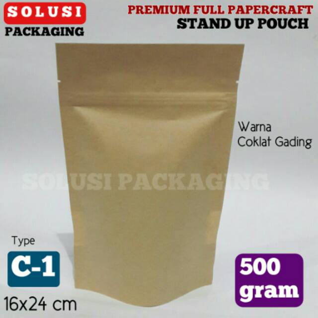 KEMASAN KOPI PREMIUM STAND UP POUCH PAPERCRAFT 500 GR/PLASTIK KLIP BERDIRI