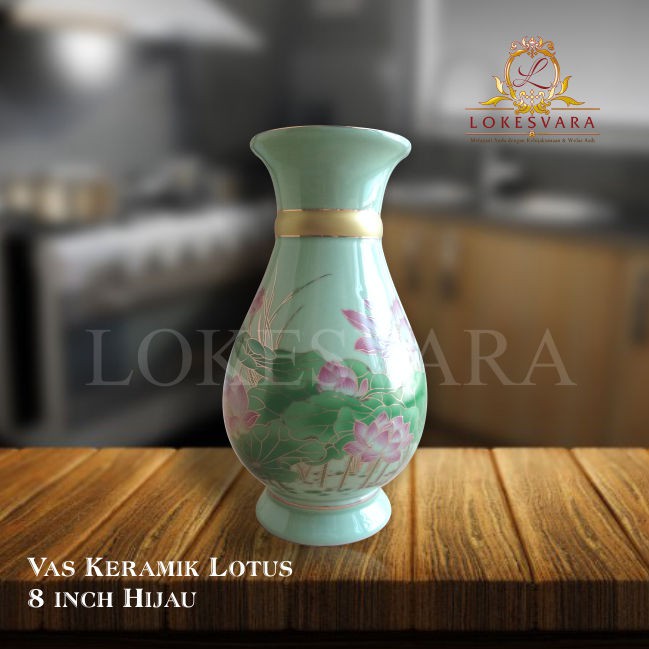 Vas Keramik Lotus 8 inch Hijau