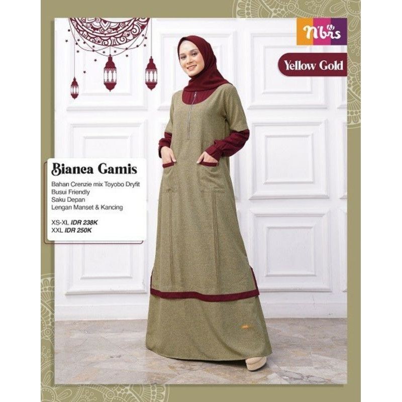 sarimbit Bianca yellow gold .gamis Bianca nibras... biaca gamis nibras.