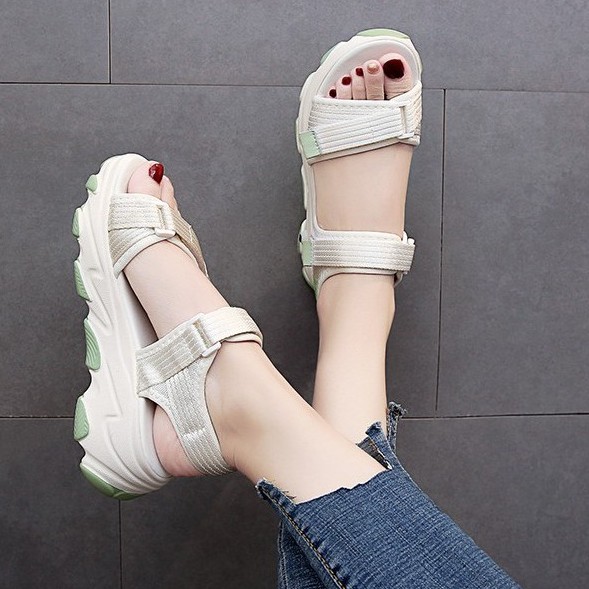 TBIG [COD] Sandal Tali Wanita Import HANQ POLOS Korea Style Santai Wanita Wedges