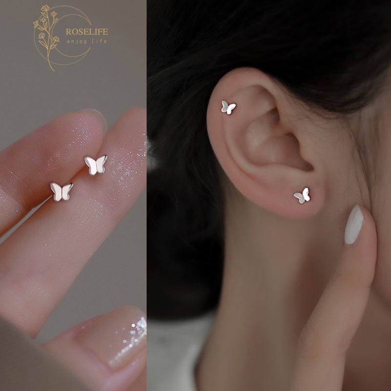 1 Pasang Anting Bentuk Kupu-Kupu Bahan S925 Silver Plated Anti Alergi