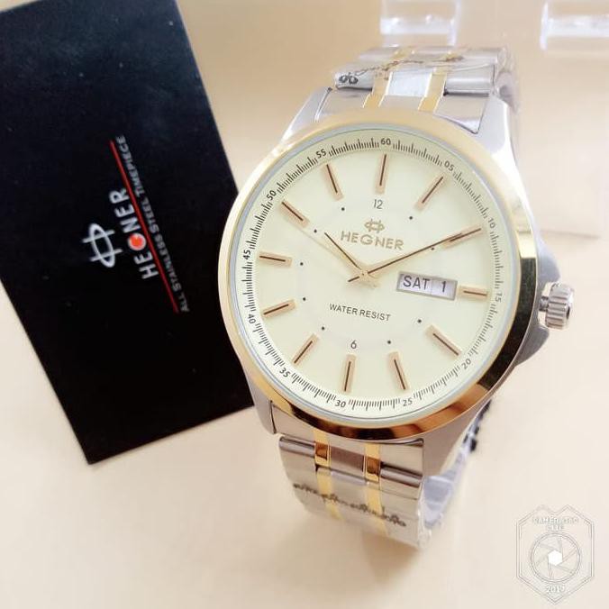 Jam Tangan Hegner 1250 Silver Gold Jam Pria Original Keren Gaya Murah
