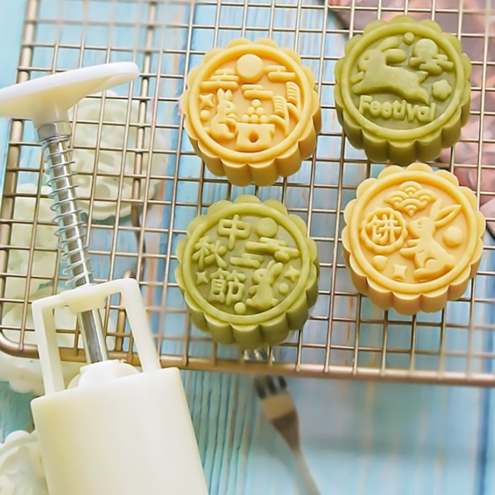 set 4pcs Rabbit Mooncake mold cookie press 50gr - cetakan kue bulan kelinci